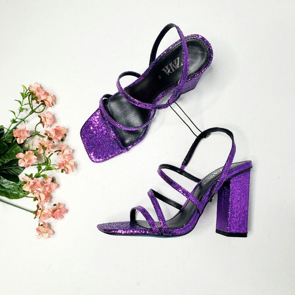 NWT Zara Sz 6 Sparkly Purple Blue Collection Heels